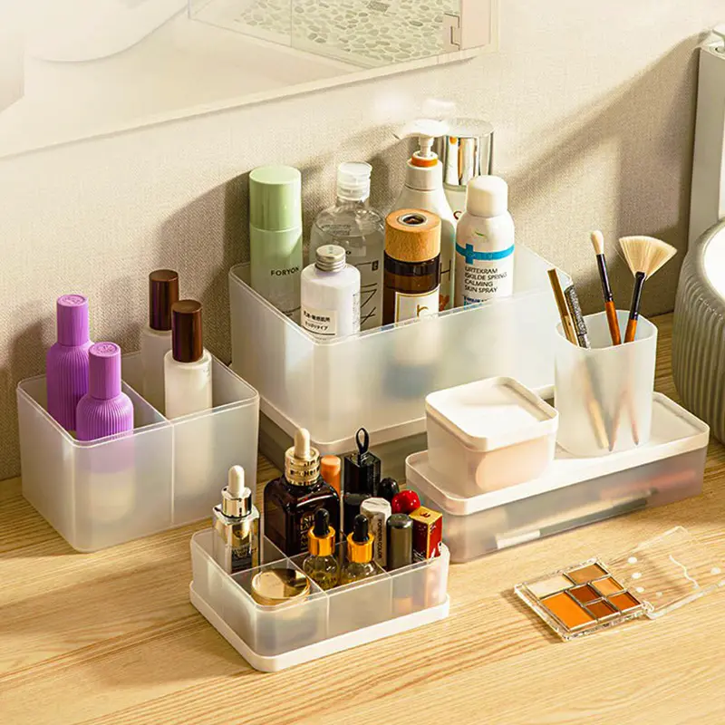 Boîte de rangement transparente en plastique avec tiroir de rangement pour maquillage, papeterie et articles divers