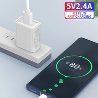 Cargador Rápido Universal de 5V 2.4A 12W con Enchufe US/EU, Certificado por FCC/CE/RoHS, Adaptador USB de Pared con Protección Contra Sobrecargas