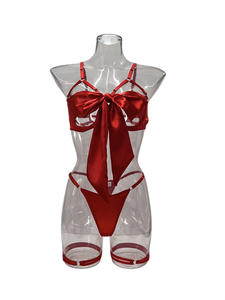 Lencería Erótica de Alta Calidad, Nuevo Estilo, con Lazo Exquisito, Diseño Hueco, Sexy, Delgada, Ecológica, Conjunto de Tres Piezas con Anillos de Acero - Product Image 4