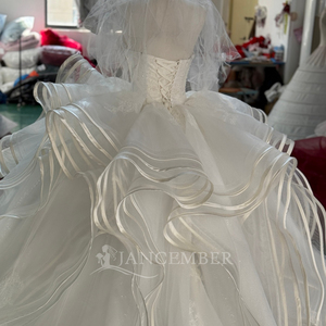 Robe de mariée Xs223 Glamour en dentelle perlée ivoire avec appliques, grande taille, ornée de cristaux, coupe cœur, à volants, style robe de bal, pour la mère de la mariée - Product Image 6