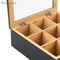 Boîte de rangement en bambou à 9 compartiments, couleur personnalisée, avec couvercle transparent, emballage sous film rétractable au laser, pour sachets de thé et de café, style coffre, vente chaude