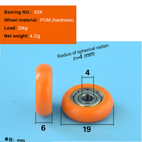 Roulettes à roulement lisses en nylon 624zz, roues à poulie 4 * 19 * 6 mm pour porte et fenêtre