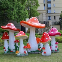 Ensemble de statues champignon surdimensionnées-Décor de conte de fées en fibre de verre résistant aux intempéries pour parcs et centres de villégiature
