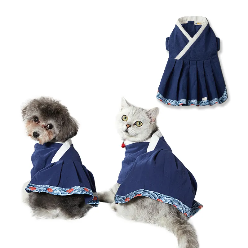UFBemo мягкий синий хлопок на заказ летнее дизайнерское платье для кошек одежда для домашних животных маленькая собачка юбка