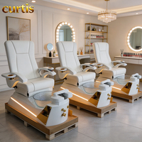 Fauteuil de pédicure et de manucure populaire avec massage du dos, bassin LED transparent et base en fibre de verre pour salon de manucure, spa et salon de pédicure