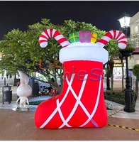 Chaussette de Noël gonflable avec cannes en sucre et cadeaux, décoration gonflable extérieure pour événement commercial