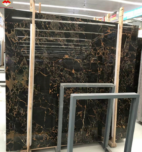 Mueble de Baño Moderno con Doble Lavabo, de Mármol Negro Portoro Pulido, Resistente al Agua, con Vetas Doradas, para Interiores - Product Image 4