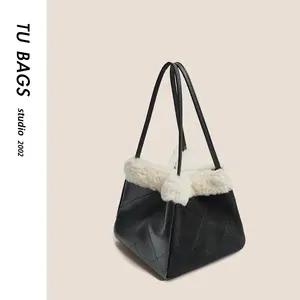 Custom pu lunch tote bags leather branded ladies handbags Embroidery thread sling geniuner leather handbags
