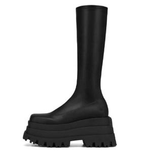 2024 elastik platformu yarım çizmeler tıknaz yüksek topuk streç patik moda rahat Trendy ayakkabı kadınlar yüksek topuk çizmeler - Product Image 5