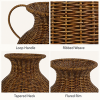 Panier Amphore en Rotin Tressé à la Main, Panier Vase à Poignée en C, Organisateur de Rangement pour Couvertures et Jouets, Vente en Gros OEM, Panier de Rangement Tressé