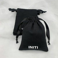 Individuell bedruckter schwarzer Staubbeutel aus recycelter Bio-Musselin-Baumwolle mit Kordelzug, Geschenkbeutel aus Canvas-Stoff für Schmuck