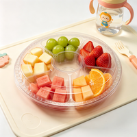 Boîte à collation ronde jetable en PET, plateau à fruits à 6 compartiments avec couvercle dôme, couleur personnalisée, OEM pour la restauration à emporter et la préparation de repas