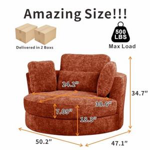 Ghế xoay trang trí Chenille mới, chỗ ngồi sâu, bọc vải, kiểu thùng tròn lớn dành cho phòng khách - Product Image 2