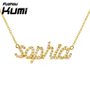 Oro Collana <span class=keywords><strong>Nome</strong></span> Personalizzato <span class=keywords><strong>Con</strong></span> Tempestato di Diamanti Lettere Gioielli In <span class=keywords><strong>Argento</strong></span> Personalizzato - Product Image 1