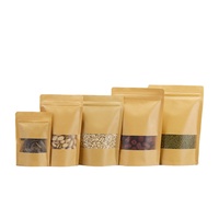 Sachet d'emballage Doypack en papier kraft brun résistant avec fermeture éclair et fenêtre, idéal pour biscuits, sucre et aliments pour animaux de compagnie (impression héliogravure/numérique)
