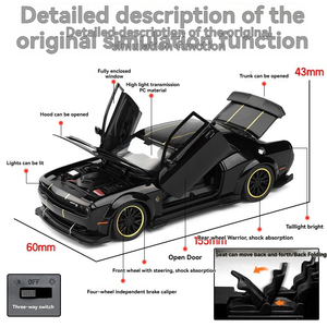 دييكاست جديدة محاكاة دودج SRT مع الصوت والإضاءة أبواب سحب مفتوحة سوبر سيارة تزيين نموذج زخرفة اللعب - Product Image 3