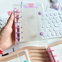 Carpeta de Anillas Transparente Estilo Coreano, Mini, de PVC, con Doble Botón, 6 Anillas, 45 Hojas, para Oficina, Productos de Archivo