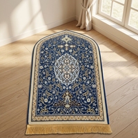 Tapis de prière de voyage moderne en polyester, fait main, lavable, à motif floral, avec dossier antidérapant et poils fins, style artistique islamique