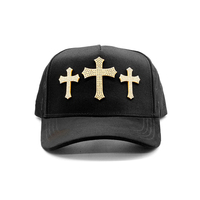 Nueva Gorra de 5 Paneles con Pedrería, Parche Metálico de Cruz, Logotipo Bordado, Forro de Seda, Visera Curva de Gamuza, Gorras de Béisbol Personalizadas de Lujo