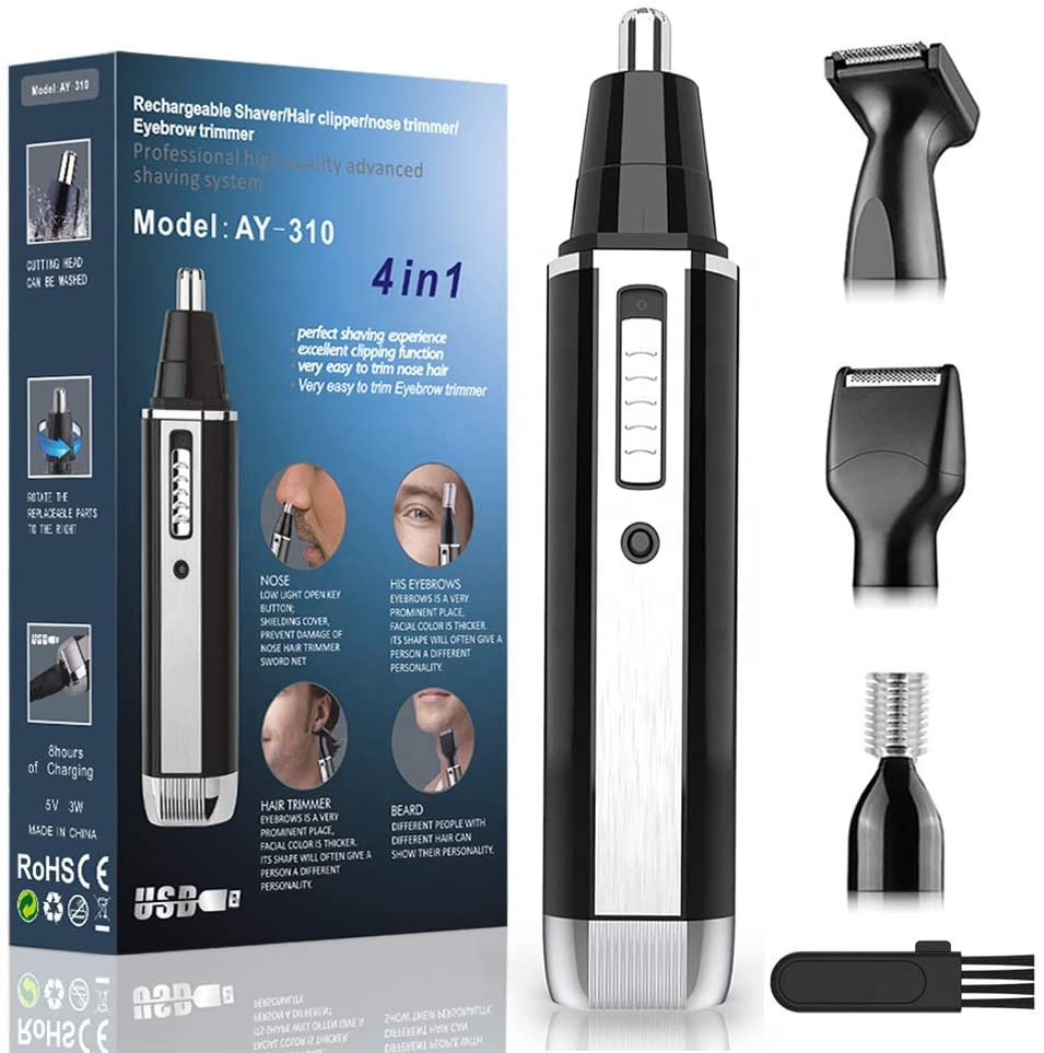 4 в 1 перезаряжаемые беспроводные черные волосы и нос триммер для носа для мужчин уход за волосами комплект Машинка для удаления волос в носу