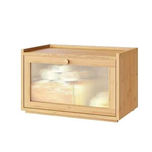 Boîte à pain en bambou, conteneur de rangement de cuisine en bois avec porte en verre, grande capacité, organisateur alimentaire pour usage domestique - Product Image 4