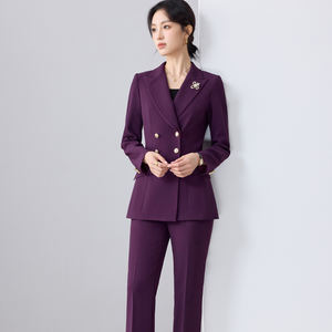 <span class=keywords><strong>Traje</strong></span> de negocios coreano <span class=keywords><strong>para</strong></span> <span class=keywords><strong>mujer</strong></span> con decoración de botones Pantalones de chaqueta de dos piezas a medida en tela polivinílica - Product Image 2