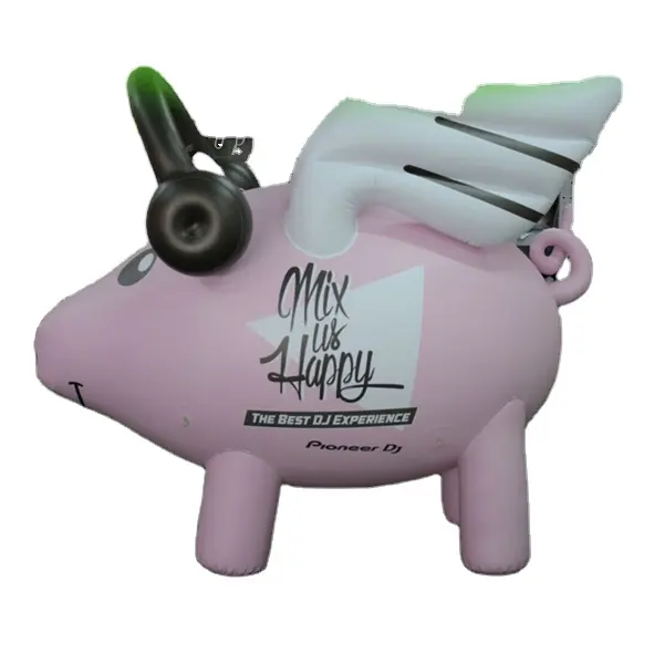 Hongyiおもちゃインフレータブルピンクの豚ヘッドフォンモデルバルーン付きカスタムインフレーション素敵な豚漫画のおもちゃの風船広告用
