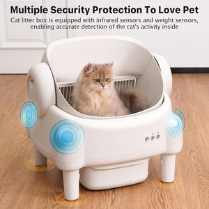 Bac à litière automatique à ouverture supérieure autonettoyant avec contrôle par application, nettoyage facile, grande capacité, pour plusieurs chats, capteurs de sécurité, contrôle des odeurs - Product Image 3