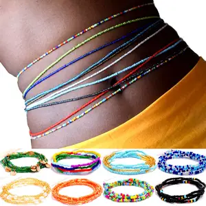 De gros taille chaîne africain-Mwsc — chaîne de taille de ventre en perles faites à la main, 75 couleurs, bijoux de corps Sexy pour femmes africaines, style bohème, empilables