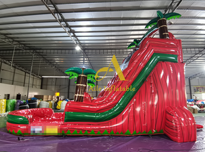 Toboggan d'été gonflable à double voie avec <span class=keywords><strong>piscine</strong></span> City Bounce House Red Palm Trees Toboggan aquatique à double voie - Product Image 2
