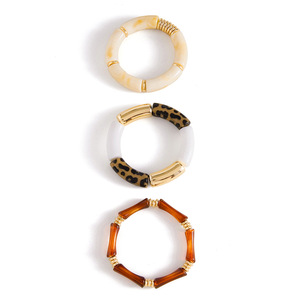 Geometric Resin Bracelet <b>Set</b> Women's Fashion Jewelry Gold Tone Multi Color Statement <b>Bangle</b> Accessories - Product Image 5