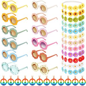 Conjunto de gafas de sol con diadema Hippie Daisy y collar de la paz para accesorios de disfraz de Halloween, accesorios de fiesta reutilizables - Product Image 4