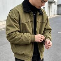 Veste bomber vintage décontractée à col rabattable, coupe ample, coupe-vent pour homme