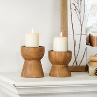 Porte-bougie en bois massif FSC de style européen et américain, fait à la main, pour la décoration de table, modèle LWCW04213