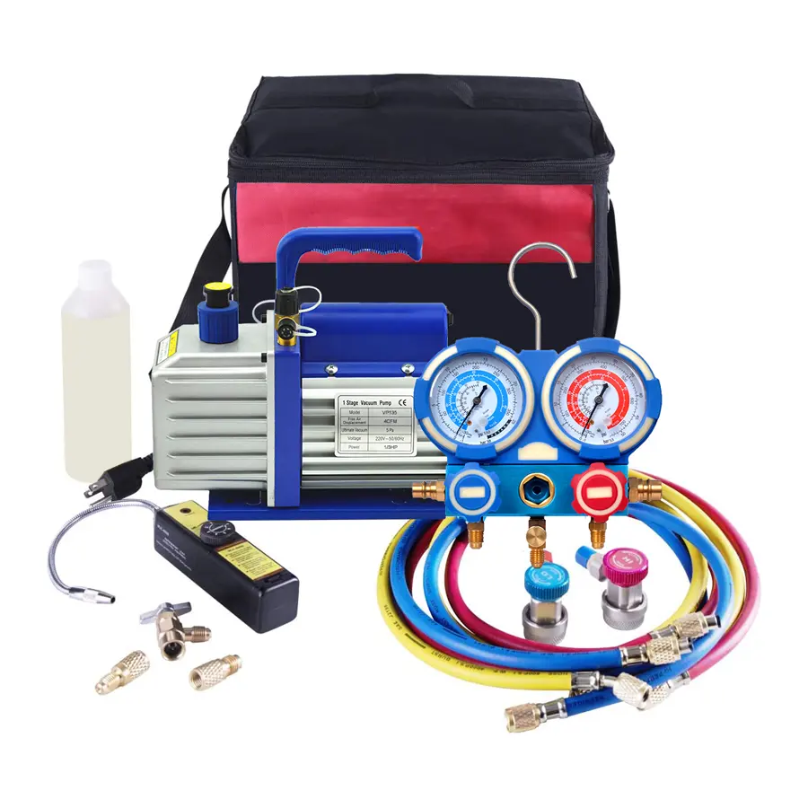 Kit de refrigeración 3CFM, bomba de vacío de aire, R134a, R410A, R22, medidor múltiple, detector de fugas, herramientas A/C para servicio de aire acondicionado