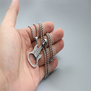 <b>Guitar</b> Skull Pendant Necklace Stainless Steel Unisex Fashion Jewelry Gift - Product Image 2