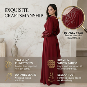 Robe de cérémonie musulmane Ruby avec ceinture thermocollée éclatante pour les acheteurs ODM - Product Image 2