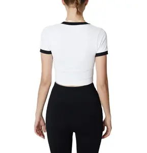 Sommer Strumpfhose Frau Crop Top T-Shirt Casual Basic Ringer T-Shirt Damen Super Soft Cropped T-Shirt Baby Y2k Crop Top Shirt - Product Image 4