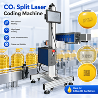 Machine de codage laser CO2 pour bouteilles d'huile alimentaire, marquage haute vitesse sans contact de la date de production, du numéro de lot et du code QR