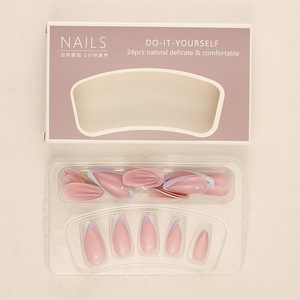 24 piezas de puntas de uñas portátiles al por mayor corto estilo francés Simple desmontable acabado en forma de Al pegatinas de uñas - Product Image 3