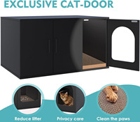Boîtier de litière pour chat moderne du milieu du siècle avec tapis à gratter, cadre noir pour chat, convient à la plupart des chats et des litières