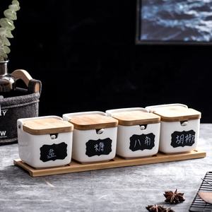 Ceramic Kitchen Seasoning Pot with Wooden Lid Condiment Storage for Salt Pepper Spice Sugar Jar - Product Image 6
