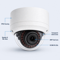 Cámara IP de Red POE con Detección Facial por IA VCA de 4MP, Función Perimetral, CMOS, Seguimiento de Movimiento en Interiores y Exteriores
