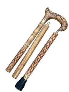 Luxury 3 Part Solid Wood Foldable Walking Cane with Carved Handle Leather Cover Portable <b>Hiking</b> Camping Travel <b>Gift</b> - Product Image 1