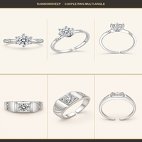 Ensemble de bagues ajustables en moissanite 1 carat couleur D VVS 3EX, avec bande large géométrique pour homme et bague classique en argent S925 plaqué rhodium pour femme