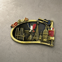 Aimant de réfrigérateur en métal personnalisé, en alliage de zinc doré antique, émaillé, avec drapeau français, coq galique, vin rouge, souvenir de Paris, cadeau
