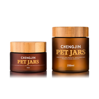 Pot Cosmétique en Plastique PET Givré Transparent Ambré pour Gommage, Beurre Corporel, Crème, Miel, avec Couvercle en Bambou, 50ml 150ml 250ml 500ml