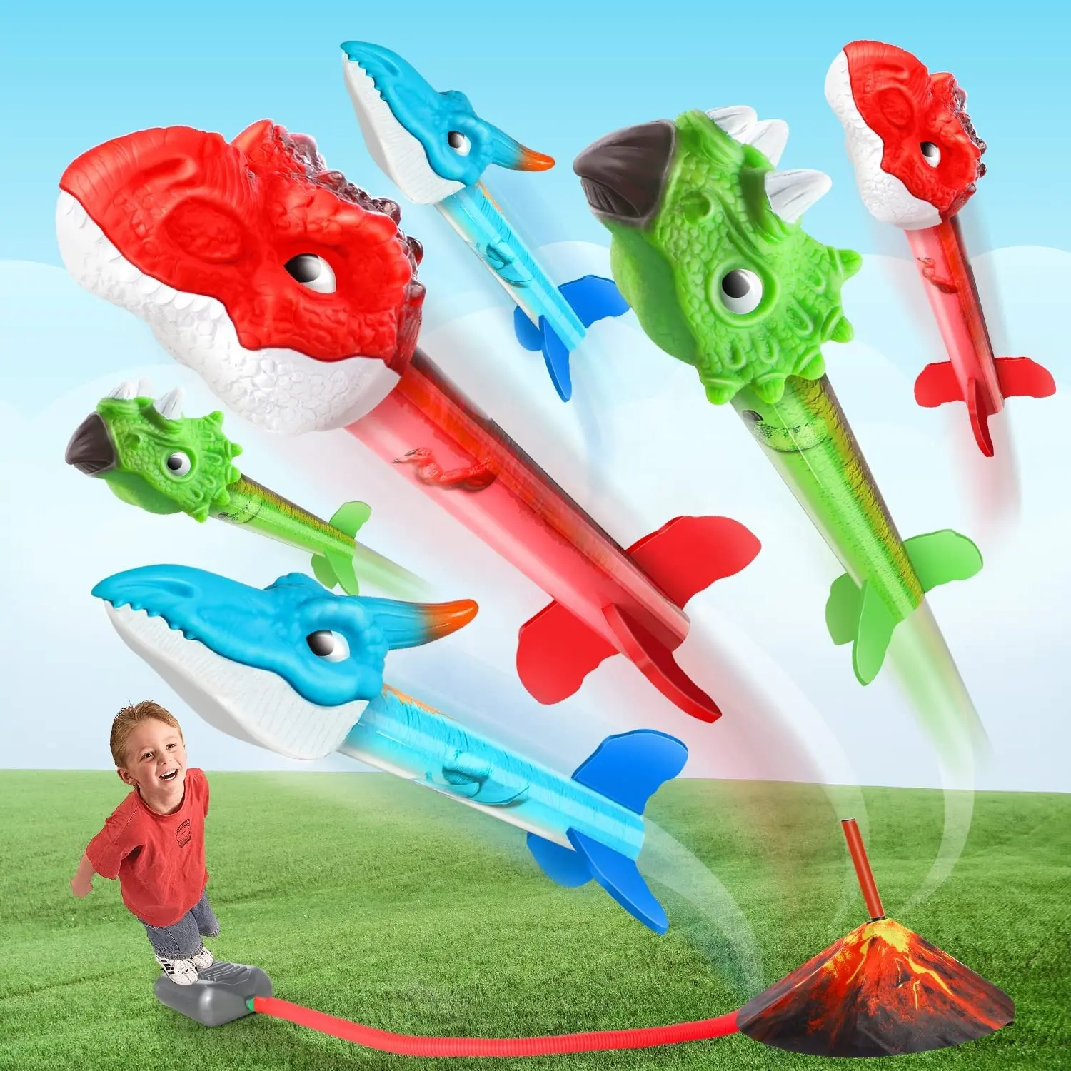 Germogli di vendita caldi fino a 100 piedi divertenti all'aperto Dino Blaster dinosauro giocattolo lanciarazzi per bambini