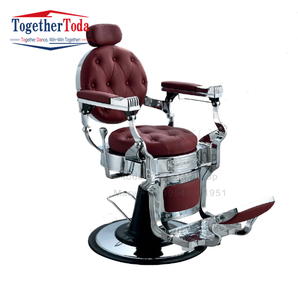 Sillón de Barbería de Lujo, Antiguo, Ajustable y Reclinable, Color Borgoña y Plateado, para Salones de Belleza y Peluquerías - Product Image 1