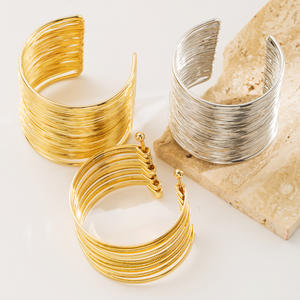 2024 nouveauté mode pas cher en gros bijoux bracelet creux brossé fil ouvert couches 18k or femmes bracelet bracelets - Product Image 2